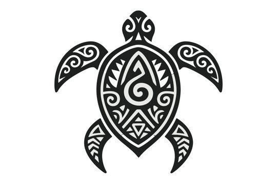 Black and white tribal sea turtle design with Polynesian style patterns