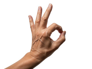 Isolated hand gesture making okay sign with thumb and forefinger, caucasian skin