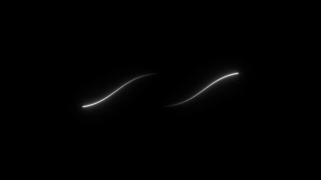 Abstract two neon curved lines pass in front of each other on black background. Moving and glowing neon lines animated.