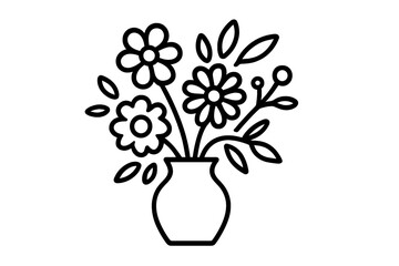 Outline bouquet of flowers in a vase simple icon design