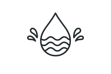 Minimalist line icon depicting a water drop with internal waves and surrounding splashes © Andrei