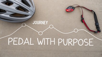 Cycling helmet beside path diagram depicting a journey concept