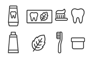 Dental hygiene icons set with toothpaste tube toothbrush and mint leaf © Andrei