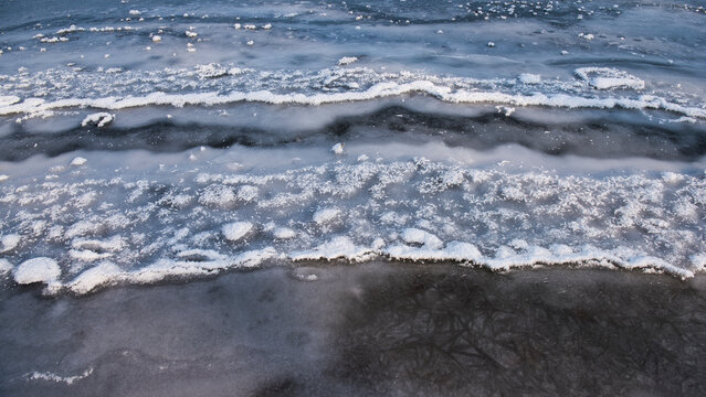 Frozen lake surface creating abstract winter patterns