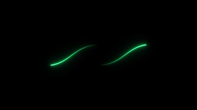 Abstract two neon curved lines pass in front of each other on black background. Moving and glowing neon lines animated.