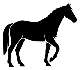 A black silhouette of a horse on a , black, horse, illustration, profile, walk, against transparent background