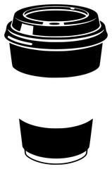 A black and white silhouette of a coffee cup with a lid, black, coffee, coffee cup, container, food, icon, illustration, kitchenware, lid, paper cup, profile, against transparent background
