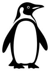 A black and white penguin silhouette on a plain , black, illustration, penguin, profile, stand, against transparent background © Alloca Design Studio