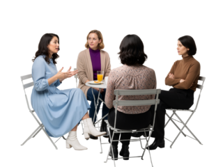 Four Women in Conversation – A Moment of Connection and Camaraderie at a Round Table

