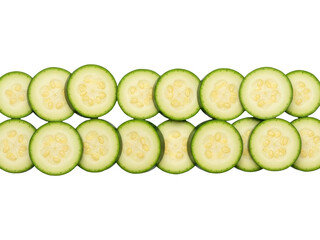 Isolated slices of fresh round zucchini vegetable, healthy ingredient for culinary preparation