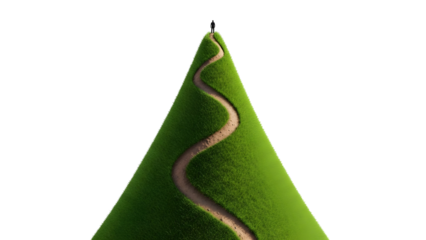 Green hill with a clear path leading to the top, symbolizing the journey to success, isolated PNG with transparent background.