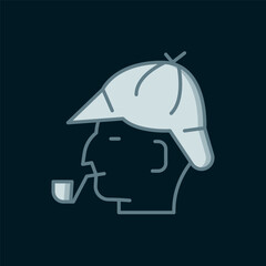 Line Sherlock Holmes with smoking pipe icon isolated on black background. Detective. Flat filled outline style with shadow. Vector