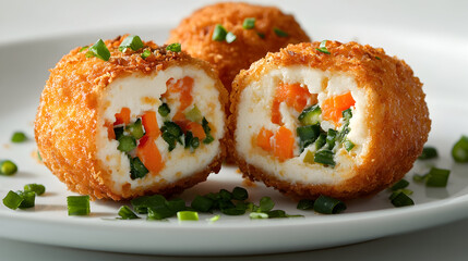 Breaded fried vegetable filled appetizer close up