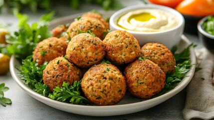 Falafel plate with hummus and fresh parsley