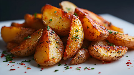 Golden roasted potato wedges with seasonings