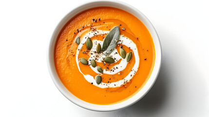 Orange soup with cream and pumpkin seeds