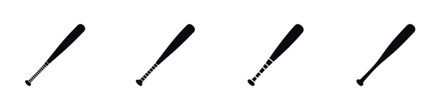 Baseball Bat Vector Illustration &ndash; Black and White Sports Equipment Icon, Athletic Game Tool Silhouette, Minimalist Design for Team Sport, Training Graphics, and Digital or Print Use
