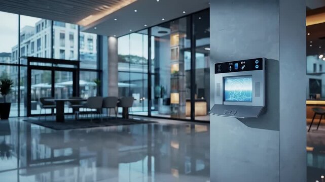 Modern Security Checkpoint Scanner In Use At Airport or Office Entrance With Digital Screen And Card Reader