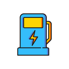 Color Electric car charging station icon isolated on white background. Eco electric fuel pump sign. Flat filled outline style with shadow. Vector