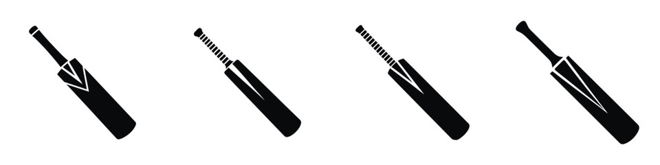 Black Cricket Bat Vector Icon Set: Sport, Game, and Player Equipment Symbols for Design, Web, and Apps © Parvez