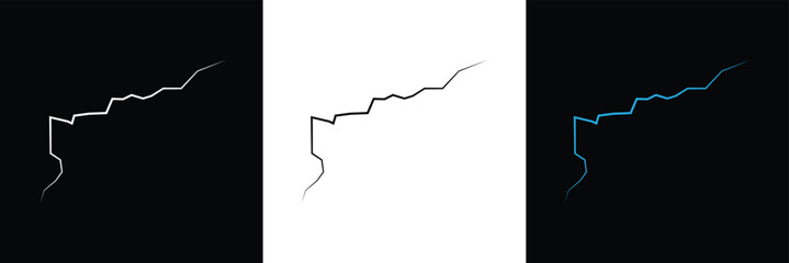 Surface crack and fissure in ground, concrete, crevices from disaster top view.   Broken ground, wall, glass pattern effect. isolated on white and black background. vector illustration. EPS 10 .