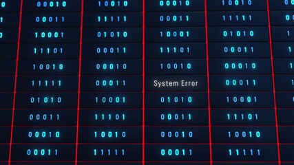 Error warning sign, datacenter, data processing, system failure, binary code, supercomputer, big data. System error, network security, cloud computing, server, privacy, technology, safety. - Powered by Adobe