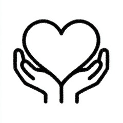 Obraz premium Hands Holding a Heart Outline, Love and Care Symbol, Black and White Graphic