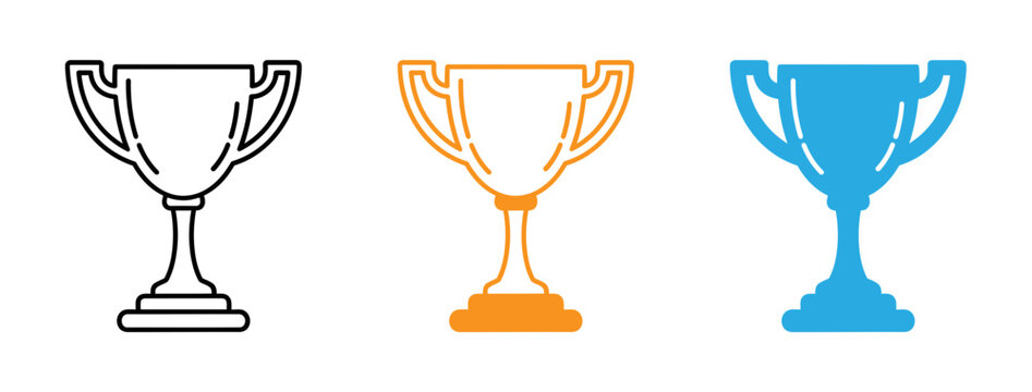 Three trophy illustrations in varying stages of completion from sketch to color