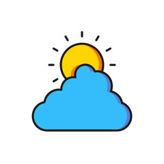 Color Sun and cloud weather icon isolated on white background. Flat filled outline style with shadow. Vector