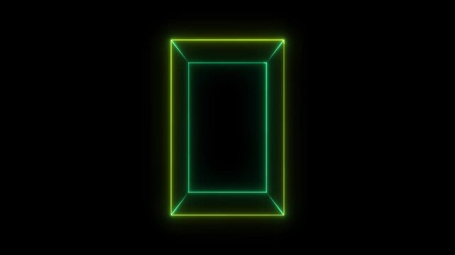 light glowing neon picture frame rectangle icon 4K footage video effect seamless loop.