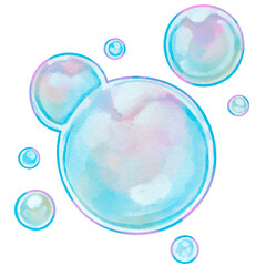 Soap Bubbles Float in the Air in Cute Cartoon Watercolor style
