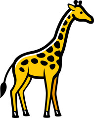 Obraz premium A cheerful yellow giraffe with distinctive black spots and a long elegant neck stands upright in a playful cartoon vector illustration 
