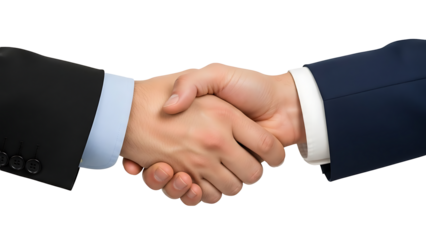 Close-up of a firm handshake, symbolizing agreement and collaboration. The two men are in business attire, hands clasped tightly, demonstrating a bond of trust