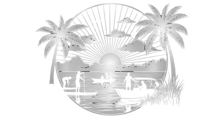 Tropical Sunset Water Sports Scene for Vacation Travel Tourism Resort Design Summer Fun