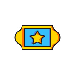 Color Cinema ticket icon isolated on white background. Flat filled outline style with shadow. Vector