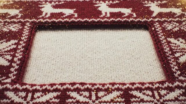 Seamless knitted red wool fabric textile texture with traditional Christmas sweater pattern design