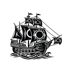Tribal style galleon ship decorative silhouette marine vector illustration