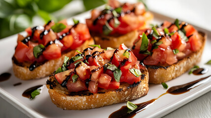 Italian bruschetta appetizer with fresh tomatoes and basil