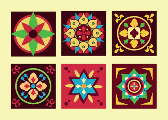 Seamless floral pattern set with abstract geometric shapes and colorful floral ornament decoration