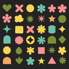 Seamless floral pattern vector set illustration with gold stars and hearts