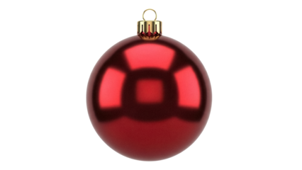 Shiny red Christmas ball isolated PNG, festive holiday ornament for seasonal decoration and celebration on transparent background