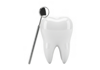 A perfect white tooth with a dental mirror isolated on transparent background
