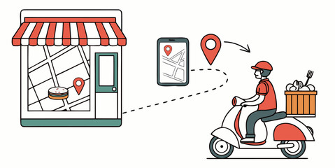 Modern food delivery service connects restaurant order fulfillment with courier tracking via mobile map application
