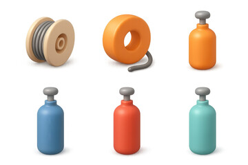 Welding tools set: detailed illustration of welding gas cylinders and wire spools for industrial design projects