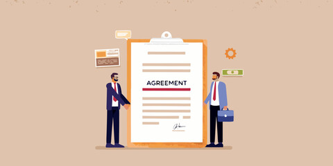 Business agreement and partnership illustrated with two men shaking hands
