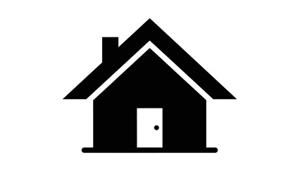 Simple house icon with chimney and door, basic home symbol for real estate concept