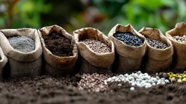 Small Brown Seed Bags Placed on Soil Demonstrating a Practical Pre-Planting Technique