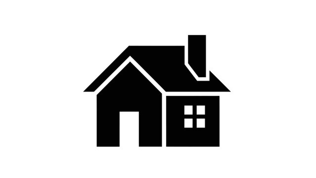 Small house icon, front and side view with window and chimney, residential building