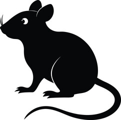 Simple black silhouette of a mouse sitting on a white background
