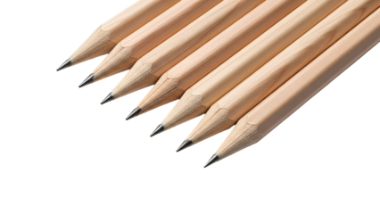 Row of Sharpened Wooden Pencils Isolated on Transparent Background for School and Office